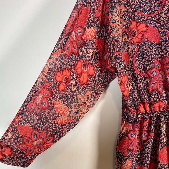 Free People Teegan Red Floral Mini Dress Sz XS Long Sleeve Flowy Cinched Waist - Picture 15 of 15